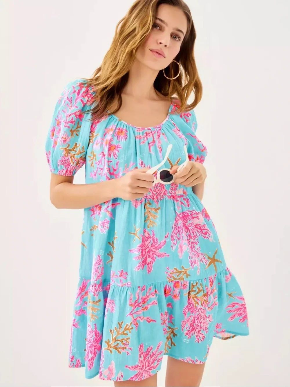 Lilly Pulitzer Zemini Cover Up Babydoll Dress- Multi Royal Coral